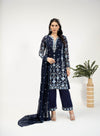 Zola Zeenat midnight navy embroidered kameez with navy dupatta